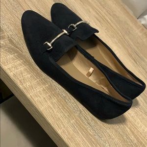 Suede black buckle flats